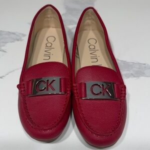 Calvin Klein Red Leather Loafers never used